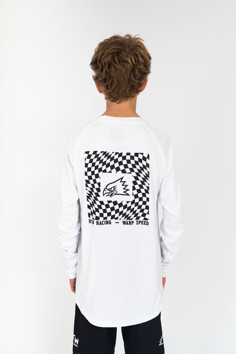 "Warped Checkers" YOUTH Long Sleeve Jersey White