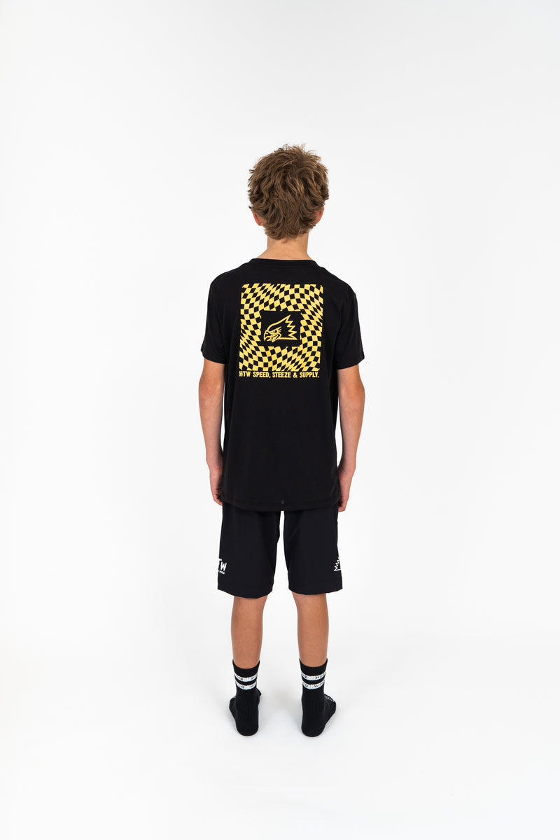 "Checkers” YOUTH S/S Tech Tee Black
