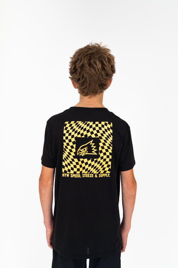 "Checkers” YOUTH S/S Tech Tee Black