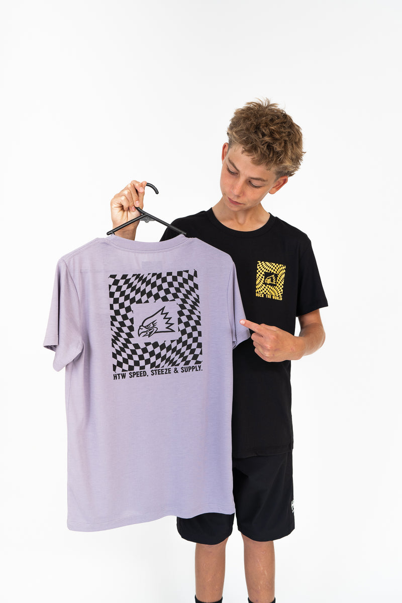 "Checkers” YOUTH S/S Tech Tee Dusty Lilac