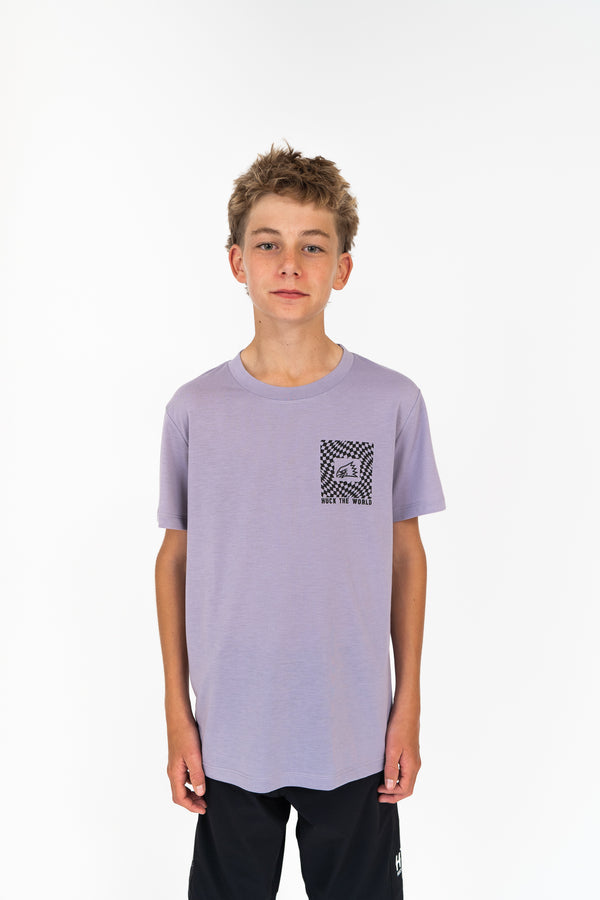 "Checkers” YOUTH S/S Tech Tee Dusty Lilac
