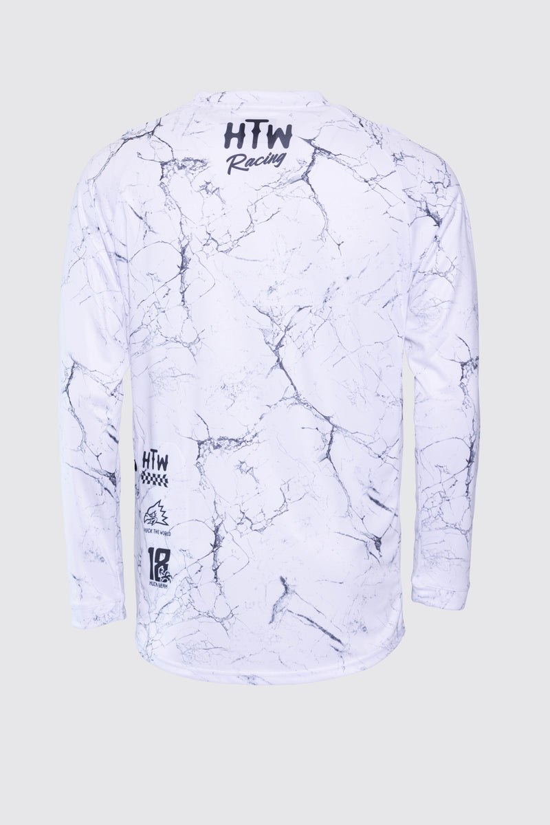 "Racing White Marble" Long Sleeve Jersey