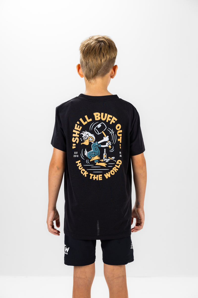 "She'll Buff” YOUTH S/S Tech Tee Black