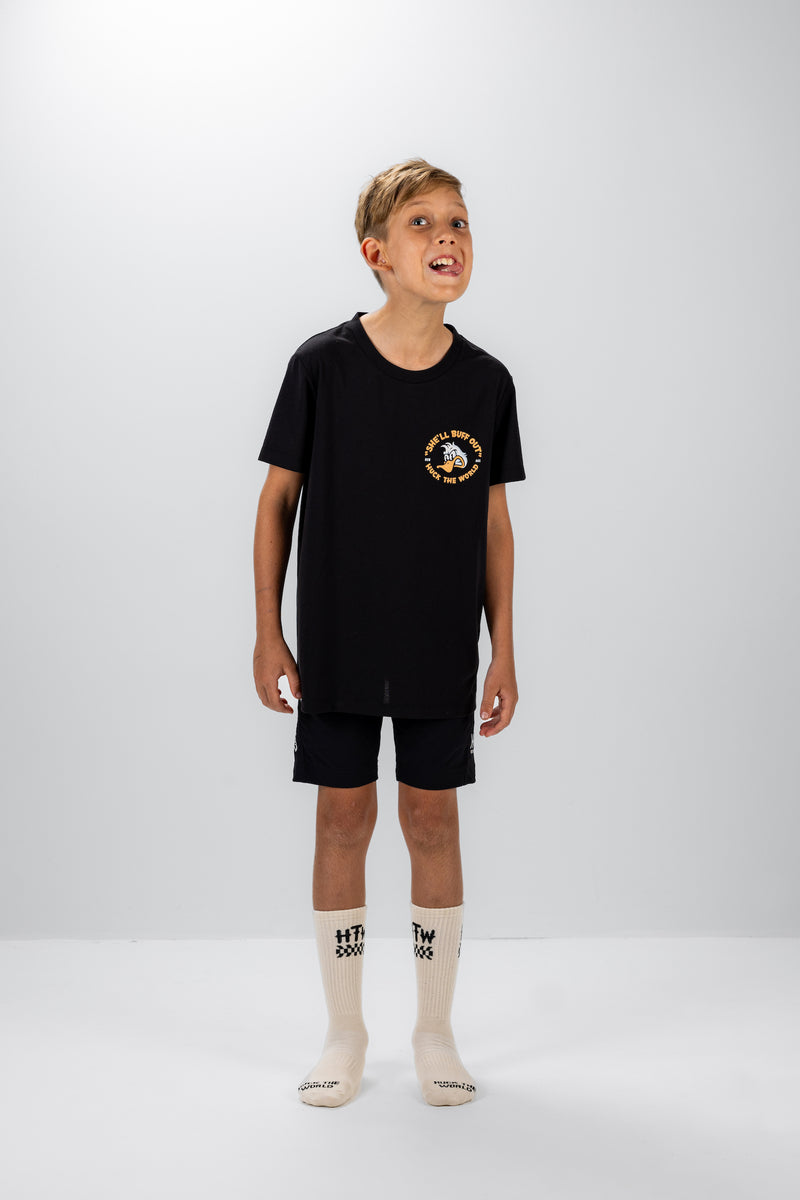 "She'll Buff” YOUTH S/S Tech Tee Black