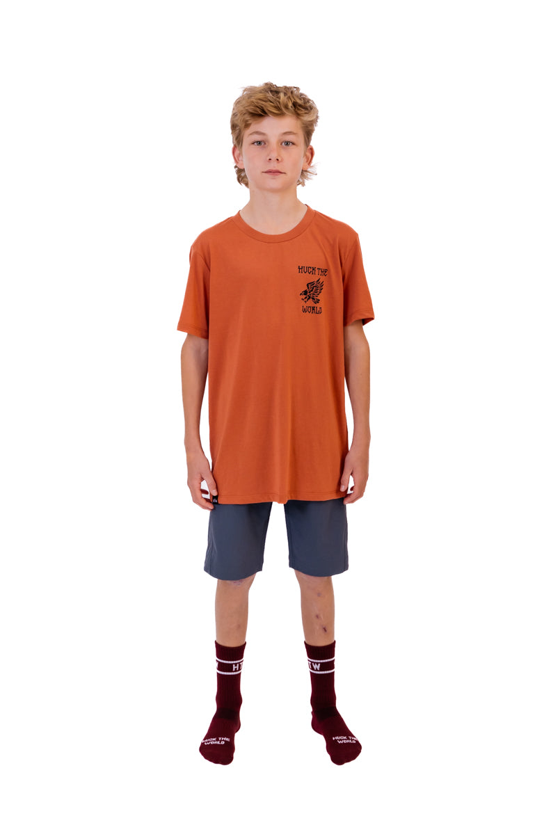 “Scribble Eagle” YOUTH S/S Tech Tee Burnt Chilli