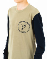 "Pizza" Youth L/S Tech Ride Tee Dusty Olive/Black