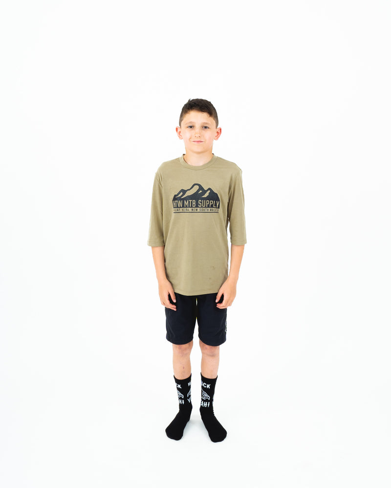 "Mountain" Youth 3/4 Tech Ride Tee Dusty Olive