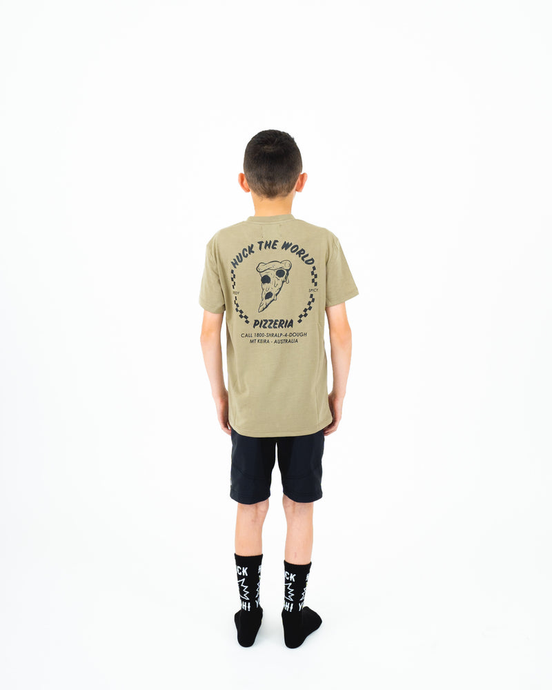 "Pizza" Youth S/S Tech Ride Tee Dusty Olive